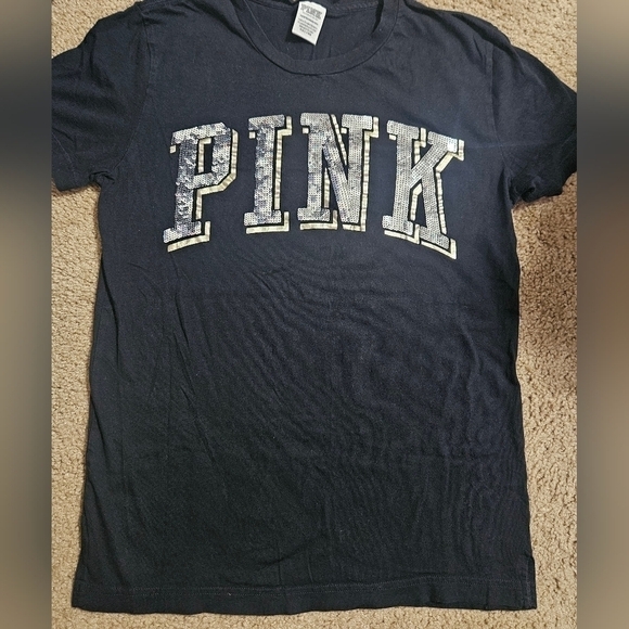 PINK VS Bling Sequin Spellout Oversized Tee - Picture 1 of 5